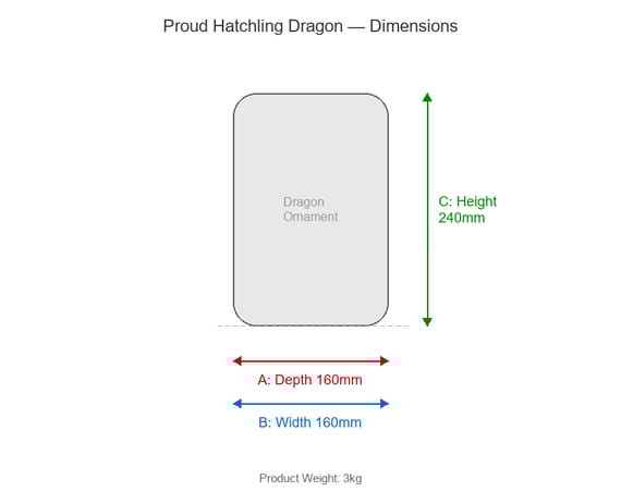 Proud Hatchling Dragon Stone Garden Ornament in Stone Dimensions Diagram