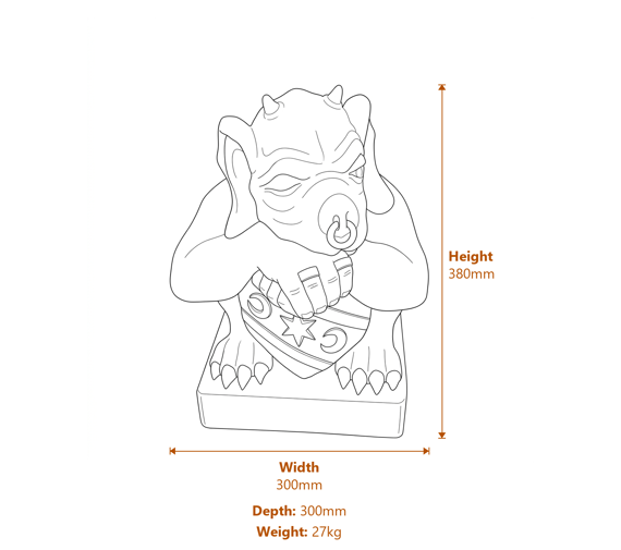 Gargoyle with Shield Stone Garden Ornament in Sandstone Dimensions Diagram