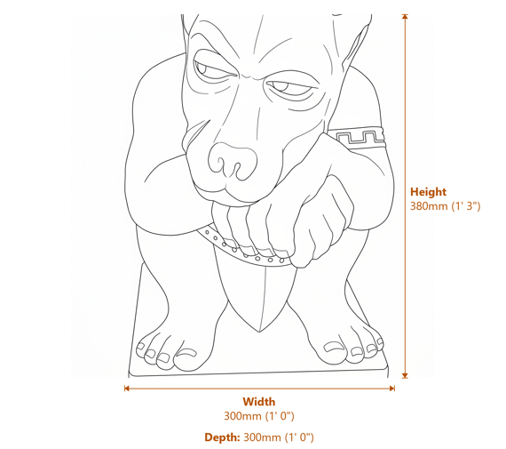 Gargoyle with Sword Stone Garden Ornament in Sandstone Dimensions Diagram