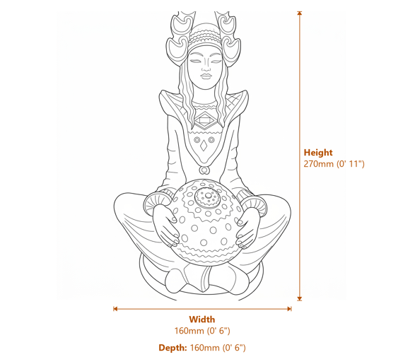 Sitting Princess Stone Garden Ornament in Sandstone Dimensions Diagram