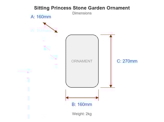 Sitting Princess Stone Garden Ornament dimensions diagram