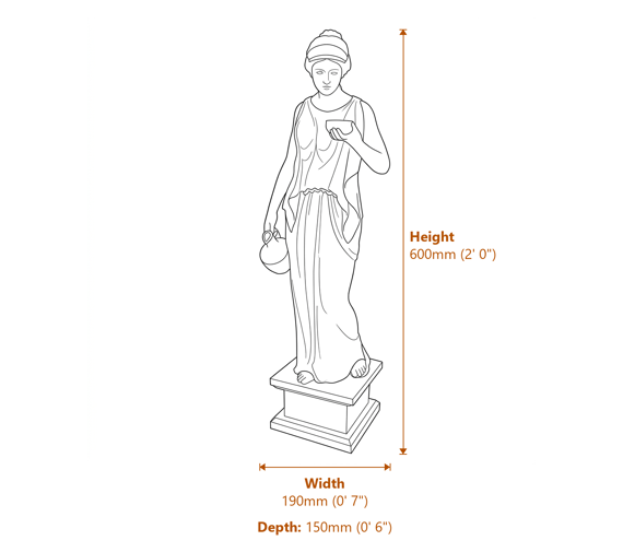 Small Hebe Goddess Garden Statue Dimensions Diagram