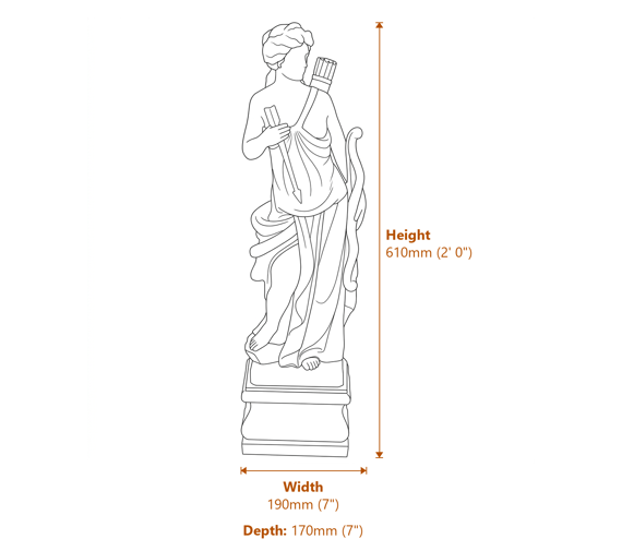 Diana the Hunter Garden Statue Small Dimensions Diagram