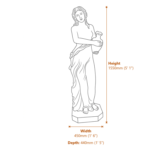 Extra Large Grace Goddess Garden Statue Dimensions Diagram