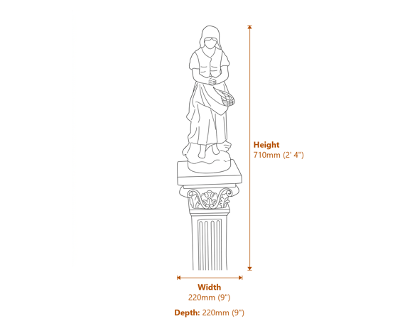 Peasant Girl Garden Statue Dimensions Diagram