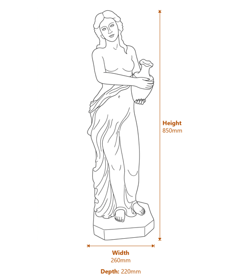 Large Grace Goddess Garden Statue Dimensions Diagram