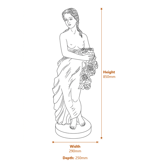 Large Iris Goddess Garden Statue in Bronze Dimensions Diagram