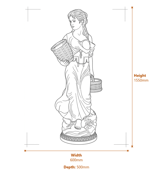 Isabella Goddess Garden Statue Dimensions Diagram