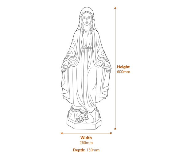 Small Mary Garden Statue Dimensions Diagram