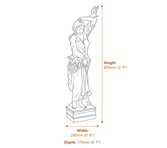 Small Melanie Garden Statue Dimensions Diagram