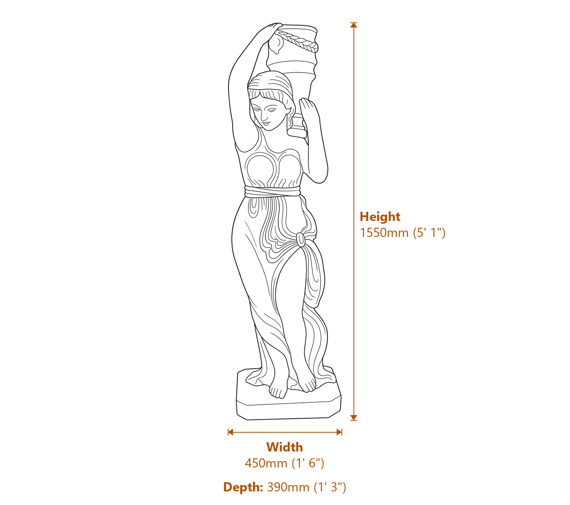 Large Phoebe Garden Statue Dimensions Diagram