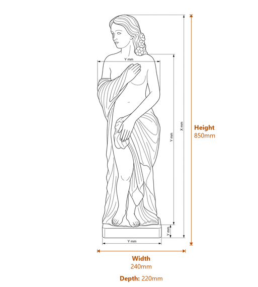 Large Theodora Garden Statue Dimensions Diagram