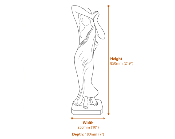 Vergogna Phryne Garden Statue in Verdigris Dimensions Diagram