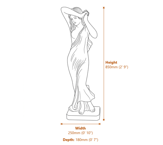Large Vergogna Phryne Garden Statue in Bronze Dimensions Diagram