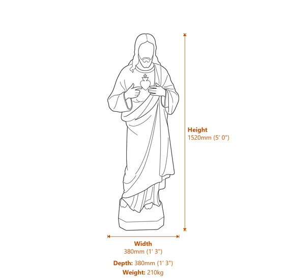 Sacred Heart of Christ Garden Statue Dimensions Diagram