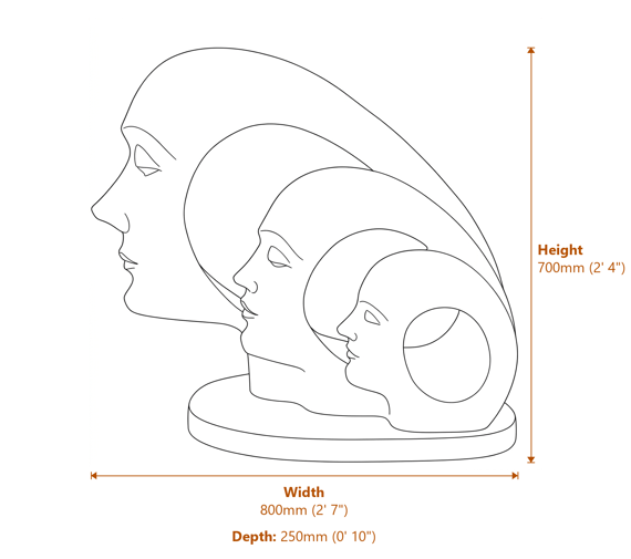 Evolution Garden Statue in Granite Dimensions Diagram