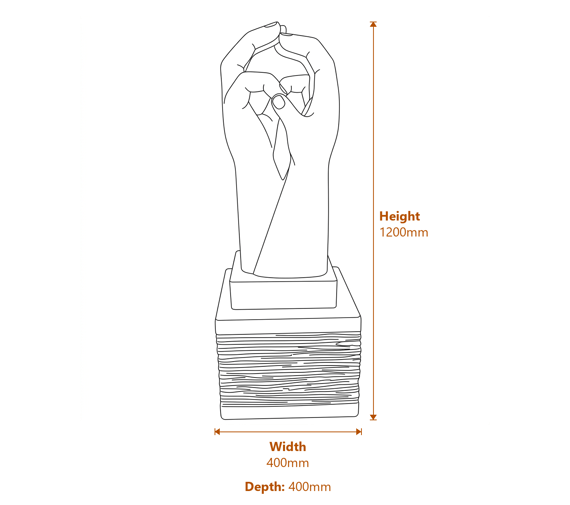 Two Hands Garden Statue in Granite Dimensions Diagram