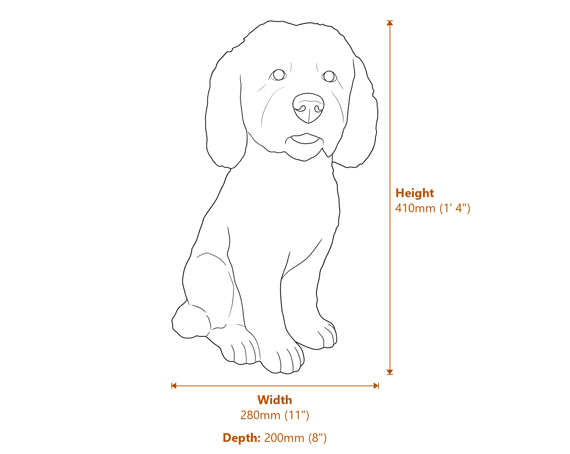 Cockapoo Garden Ornament in Bronze Finish Dimensions Diagram