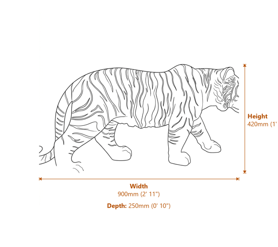 Tiger Garden Ornament in Bronze Dimensions Diagram