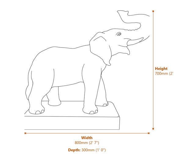 Roaring Elephant Garden Ornament in Granite Dimensions Diagram