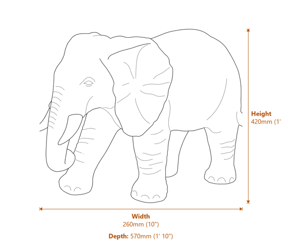 Standing Elephant Garden Ornament Dimensions Diagram