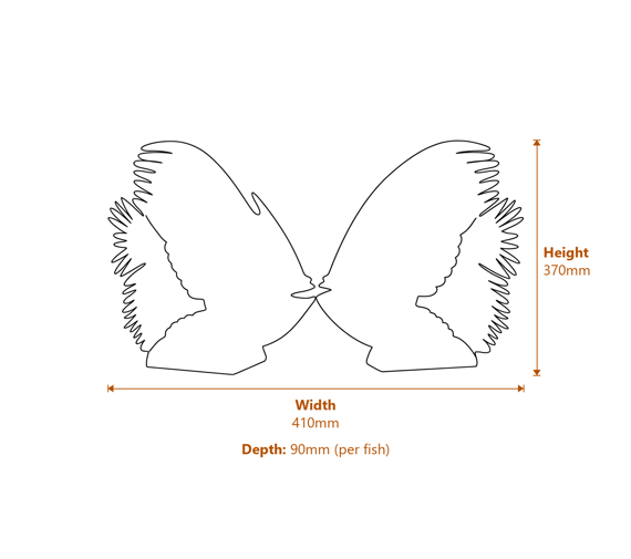 Stylised Fish Garden Ornaments in Marble Dimensions Diagram