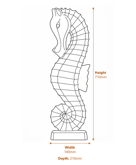 Large Seahorse Garden Ornament Dimensions Diagram