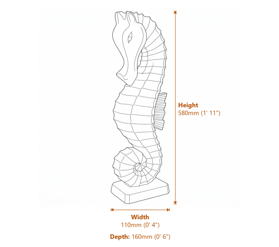 Small Seahorse Garden Ornament Dimensions Diagram