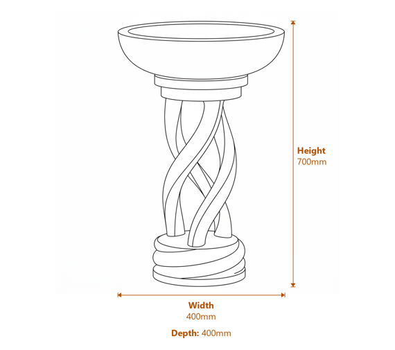 Spiral Bird Bath in Granite Dimensions Diagram