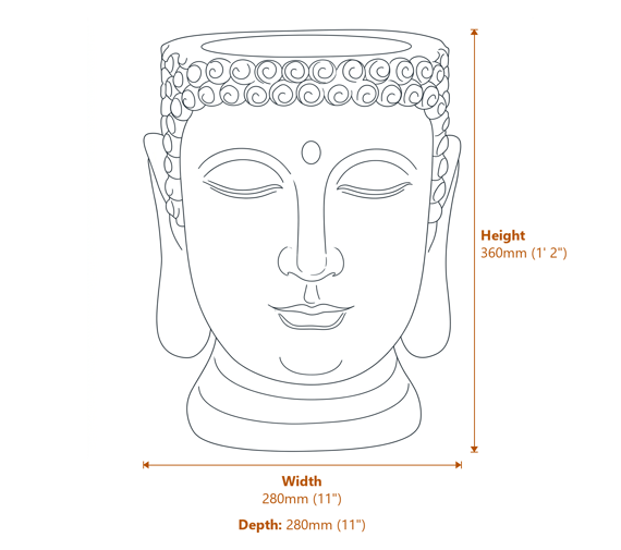 Buddha Head Garden Planter Granite Dimensions Diagram
