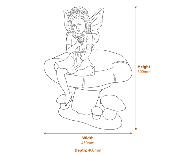 Fairy on Toadstool Garden Ornament Dimensions Diagram