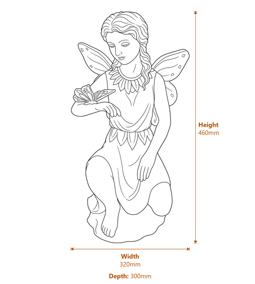 Fairy with Butterfly Garden Ornament Dimensions Diagram