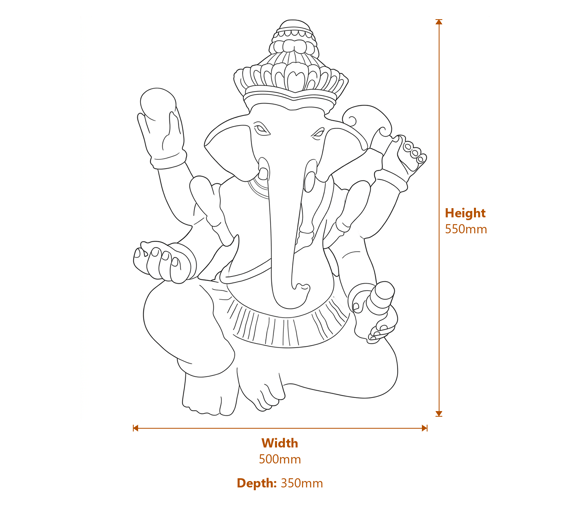 Ganesha Garden Ornament in Granite Dimensions Diagram