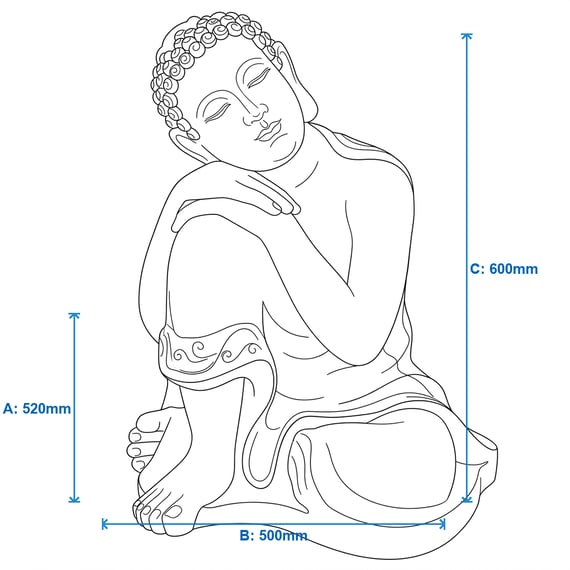 Sleeping Deity Garden Ornament in Bronze Dimensions Diagram