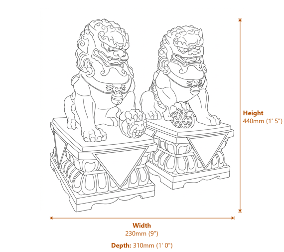 Medium Temple Dog Garden Ornaments in White Dimensions Diagram