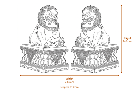 Medium Temple Dog Garden Ornaments in Bronze Dimensions Diagram
