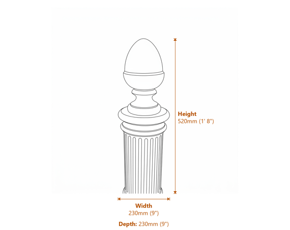Keymer Acorn Stone Garden Finial Dimensions Diagram