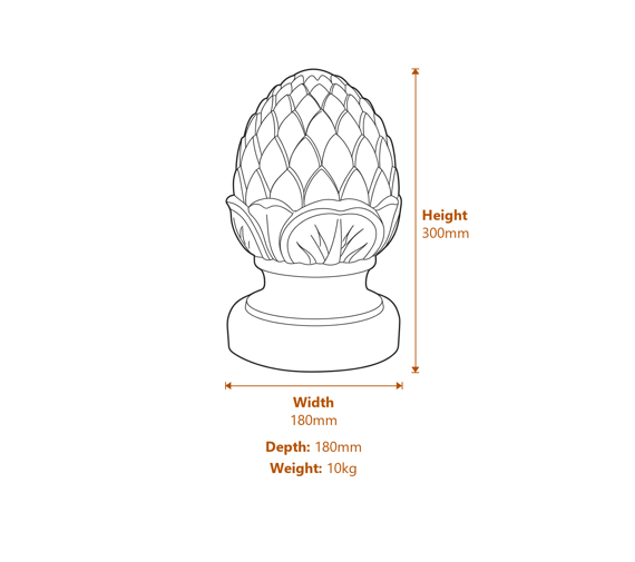 Fir Cone Stone Garden Finial Dimensions Diagram