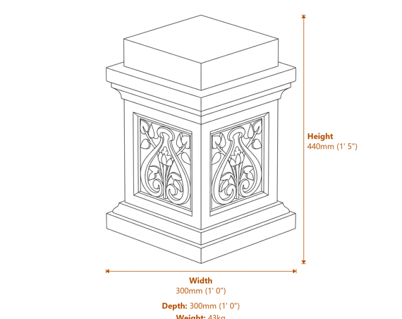Emblem Stone Garden Pedestal Dimensions Diagram
