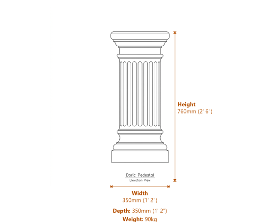 Large Stone Doric Garden Pedestal Dimensions Diagram