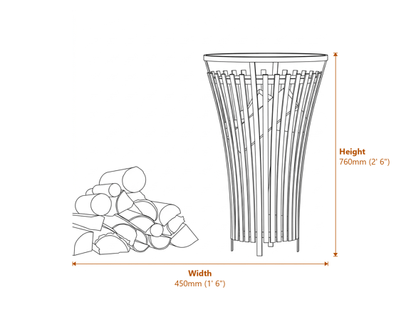 Cook King Flame 45cm Fire Basket Dimensions Diagram