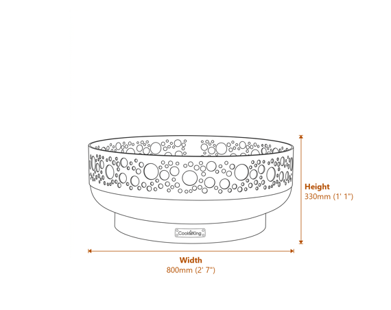 Cook King Boston 80cm Decorative Fire Bowl Dimensions Diagram