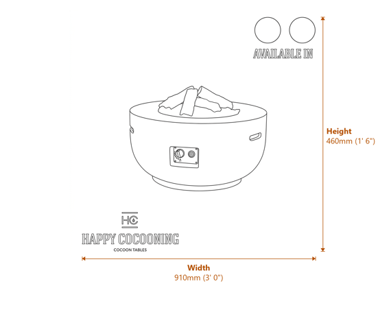 Happy Cocoon 91cm Round Bowl Grey Fire Pit Dimensions Diagram