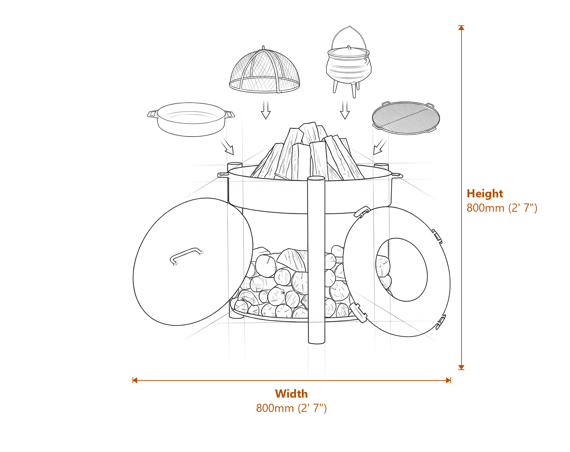 Cook King Montana 80cm High Fire Bowl Dimensions Diagram