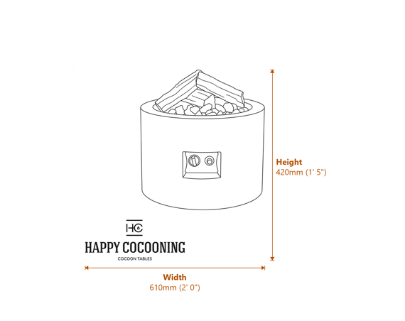 Happy Cocoon 61cm Round Grey Fire Pit Dimensions Diagram