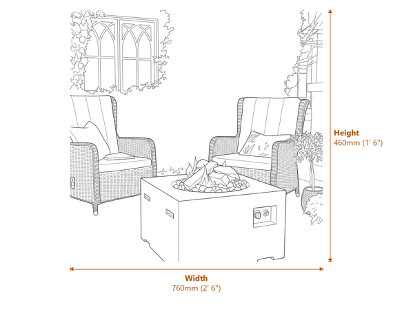 Happy Cocoon 76cm Square Grey Fire Pit Dimensions Diagram