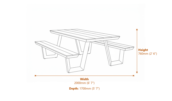 Norfolk Collection Wembley Picnic Set in Anthracite Grey Dimensions Diagram