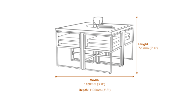 Norfolk Collection Sheringham Aluminium Rope Weave Cube Set Dimensions Diagram