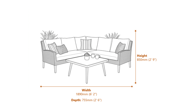 Norfolk Collection Yalden Weave Corner Set Dimensions Diagram