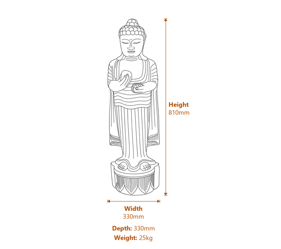 Standing Teaching Buddha Statue Dimensions Diagram